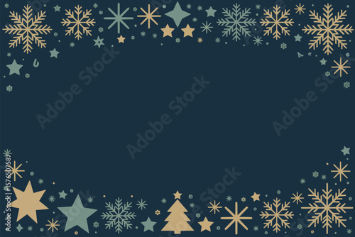 Festive winter background features snowflakes, stars, and a tree for holiday cheer and seasonal decoration.