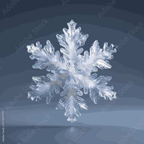 Detailed snowflake illustration on a dark blue background  