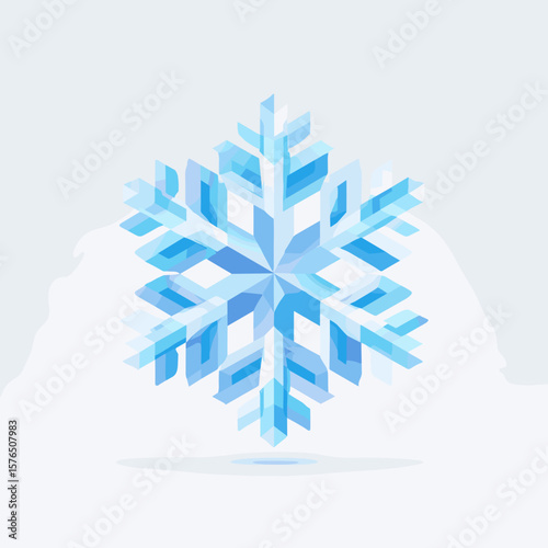 Geometric blue snowflake design on light background  