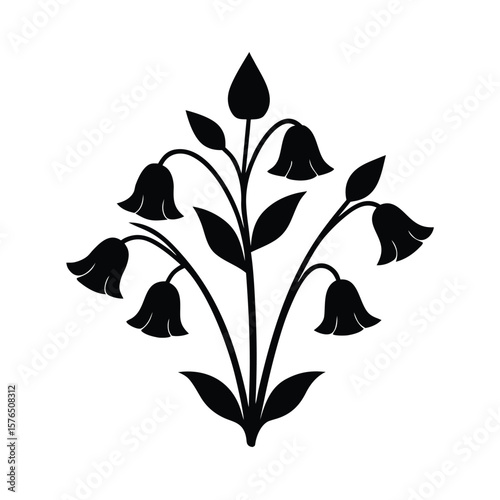 Elegant bellflower floral arrangement silhouette vector illustration