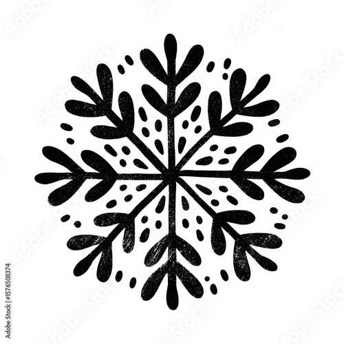 Hand-drawn snowflake design with intricate leaf patterns  