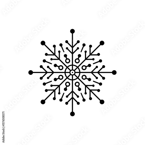 Black and white snowflake design in minimalist style  