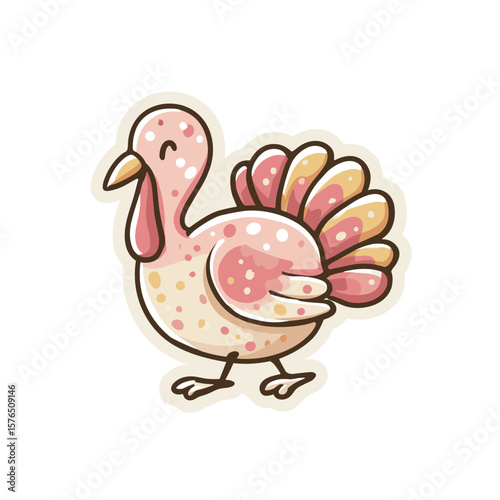 Cute cartoon turkey with colorful feathers walking cheerfully  
