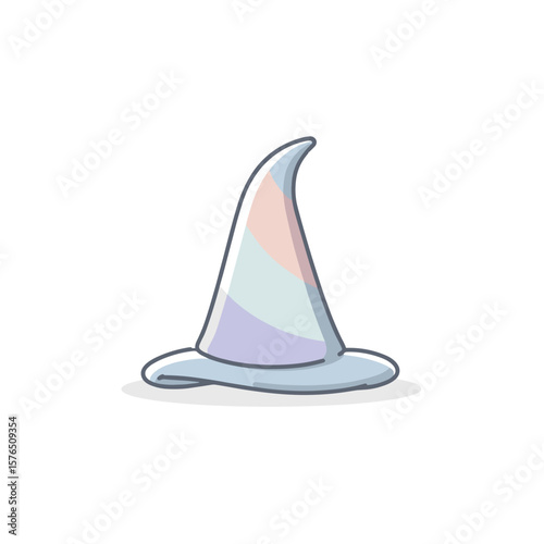 Colorful wizard hat illustration in pastel shades on white background  