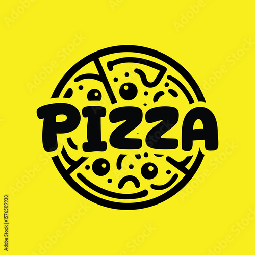Simple Pizza Logo Design in Circle Shape with Cartoon Style.eps