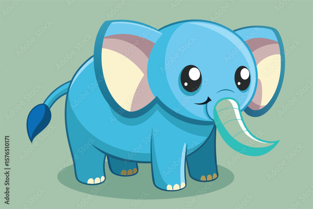 Obraz premium Cute cartoon blue elephant illustration with big eyes and a cheerful smile. Perfect for childrens designs, educational materials, and playful themes.
