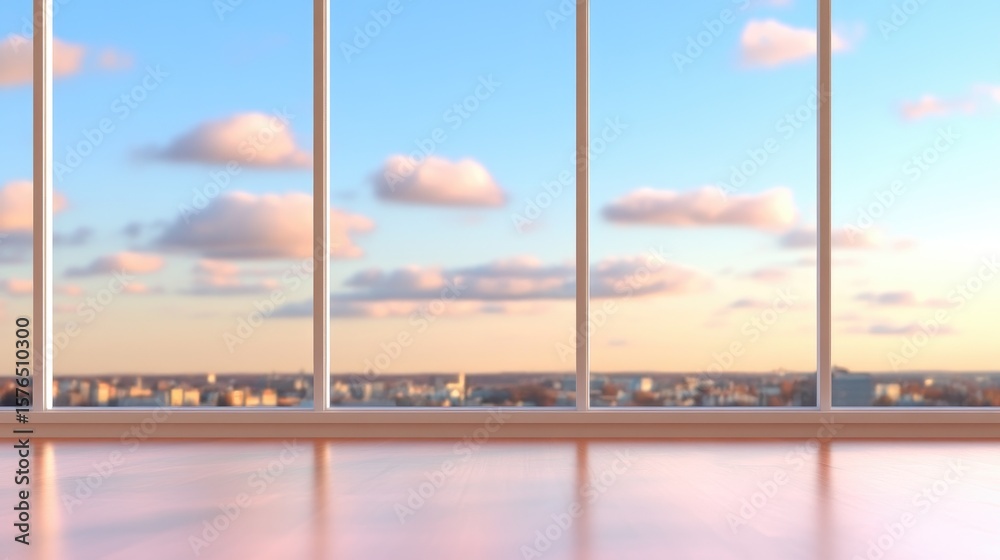 Fototapeta premium City skyline through large windows