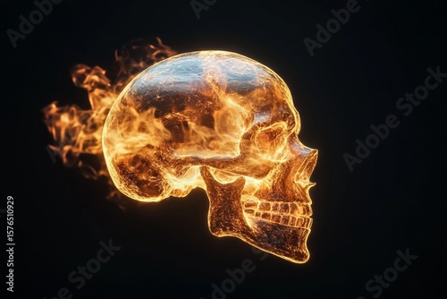 Glowing Skull With Flames Creating Dramatic Effect in Dark Environment