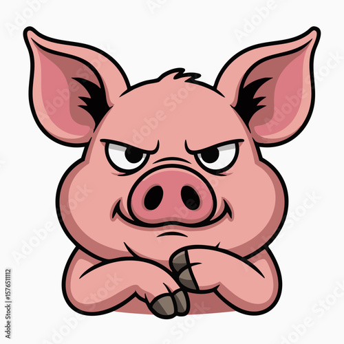 Smiling Pig's Gaze: A cheeky illustration of a confident pig, radiating an engaging attitude and charm.&#x20;