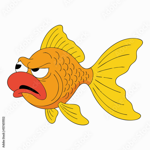 Golden Fish with a Grumpy Expression: A golden fish with an unhappy facial expression. it is a symbol of discontent, dissatisfaction, or frustration.
