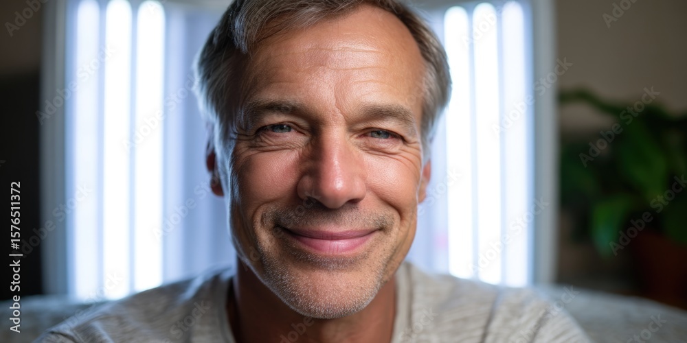 Fototapeta premium Mature Man with Hair Smiling for Portrait