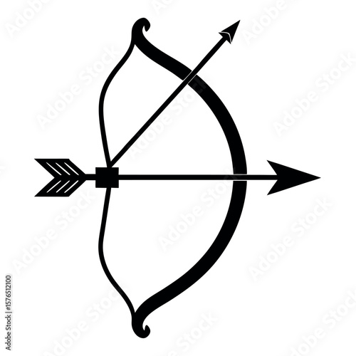 Clean line art vector of a simple archery bow with an arrow. Ideal for sports graphics, hunting icons, outdoor adventure visuals, competition designs, and recreational archery branding.