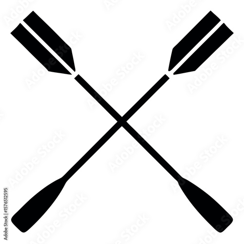 Minimal vector illustration of crossed oars rowing icon. Perfect for water sports graphics, adventure designs, boating visuals, kayaking icons, lake recreation, and outdoor activity branding.