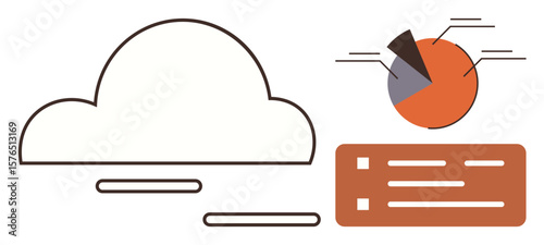 Cloud outline with data segments, pie chart, analytics dashboard. Ideal for technology, data, analytics, cloud storage, digital transformation big data innovation. Simple flat metaphor