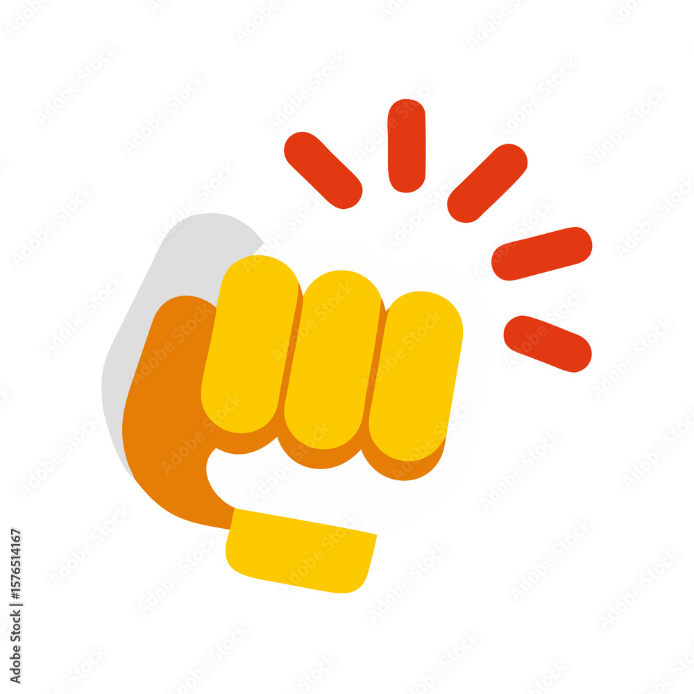 Obraz premium Animated Fist Bump Icon with Radial Lines for Digital High-Five Gestures and Collaborative Agreement in User Interfaces and Communication Platforms
