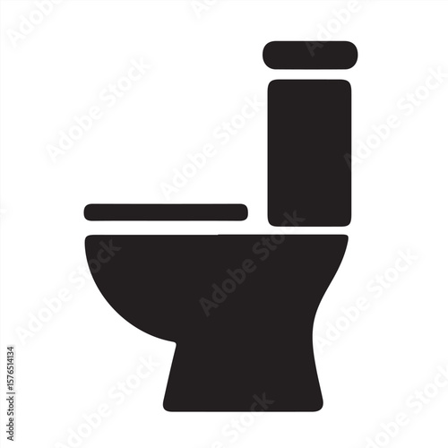 Toilet Icon – Black Silhouette of Modern Toilet Bowl Symbol, Bathroom Restroom Sign, Plumbing and Sanitary Vector Graphic for Public Facilities and Hygiene Design

