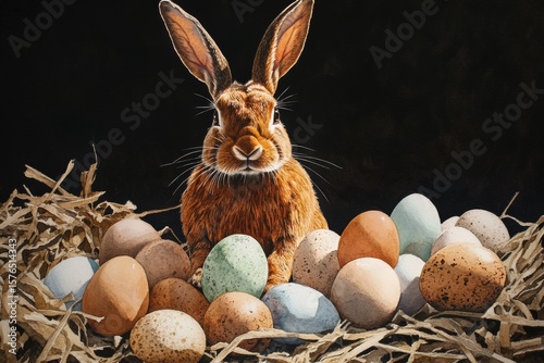 Rabbit Surrounded by Colorful Eggs in a Festive Spring Setting Capturing the ...