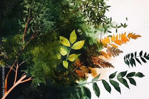 Vibrant Watercolor Leaves Displayed on a White Background Showcasing Natures ...