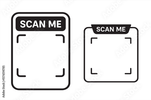 Scan Me QR Code Icon Set Black and White Minimal Design Frames for Barcode, Mobile Payment, QR Scanning, Digital Check-In, and Contactless Technology Concepts

