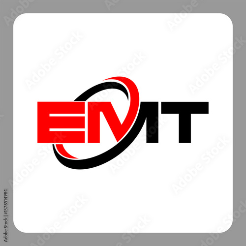 EMT logo. EMT letter. EMT letter logo design. Initials EMT logo linked with circle and uppercase monogram logo. Modern Red and Black Initials Logo for Corporate, EMT typography for technology,