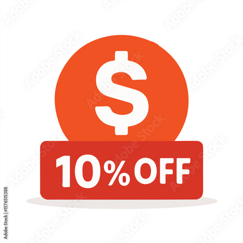10% OFF Discount Icon with Dollar Symbol – Promotional Price Tag for Sale, Ecommerce Deal, Retail Marketing, and Special Offer Advertising