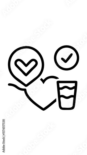 Healthy lifestyle icon with heart, water, and no alcohol symbol with copy space