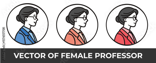 Vector illustration of a female professor with glasses in profile view