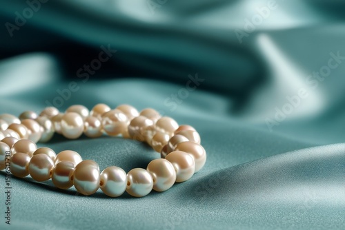 Elegant Arrangement of Pearls on Soft Fabric With Blurred Lights in the Backg...