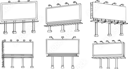 set of billboard for outdoor advertising line art, black outline, vector and illustration, coloring book page line art drawing

