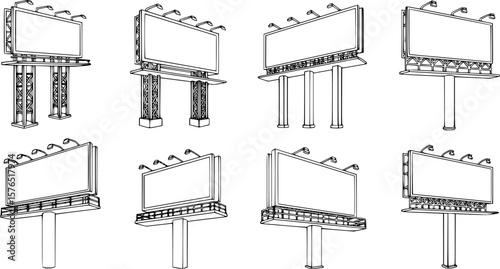 set of billboard for outdoor advertising line art, black outline, vector and illustration, coloring book page line art drawing
