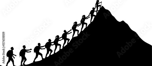set of helping friend reach the mountain silhouette, black and white silhouette, vector and illustration
