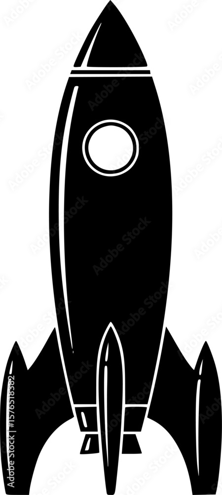 Fototapeta premium rocket silhouette vector, isolated on white background, black and white silhouette, vector and illustration, silhouette style
