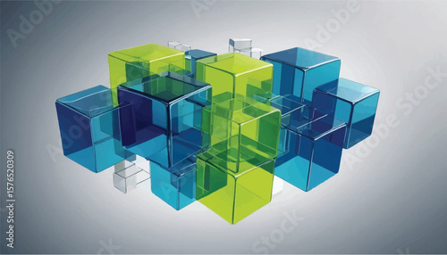 3D Stacked Transparent Cubes in Blue and Green – Abstract Geometry Video Thumbnail Description: An abstract thumbnail featuring layered transparent cubes in shades of blue and green. The geometric com