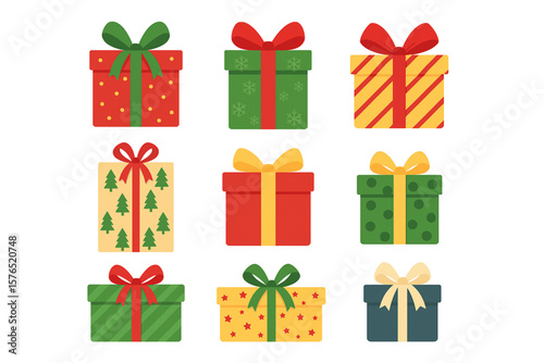 Christmas Gift Boxes Collection – Vector Holiday Present Set on White Background