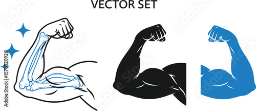 Illustration of three muscular arms in different styles on a white background