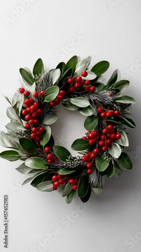 Elegant Holiday Wreath With Red Berries and Greenery for Festive Decoration