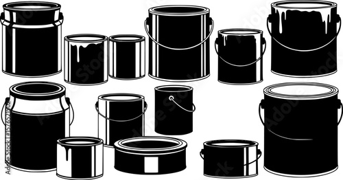 paint can silhouette, black and white silhouette, vector and illustration
