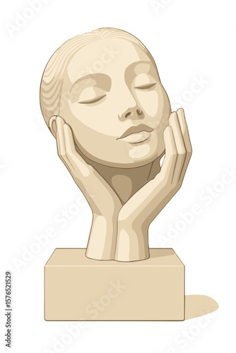Modern minimalist sculpture of serene face on pedestal – Abstract female bust