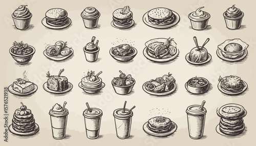 cake icons, pastry vector, cupcake clipart, doughnut illustration, tart designs, dessert graphics, sweet food symbols, bakery set vector, editable cake icons, muffin graphics, baked goods clipart, EPS