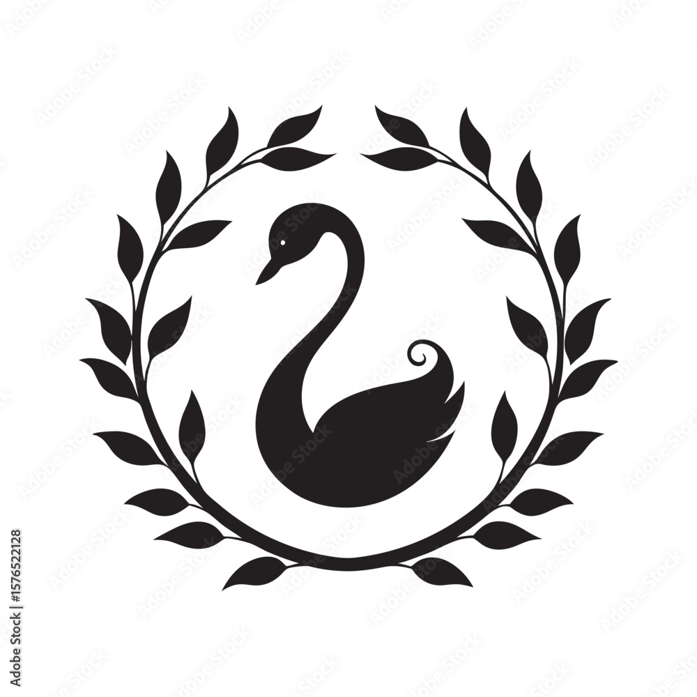 Fototapeta premium Swan Surrounded By Decorative Vines