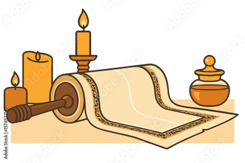 Jewish holiday scroll with candles – Traditional celebration illustration