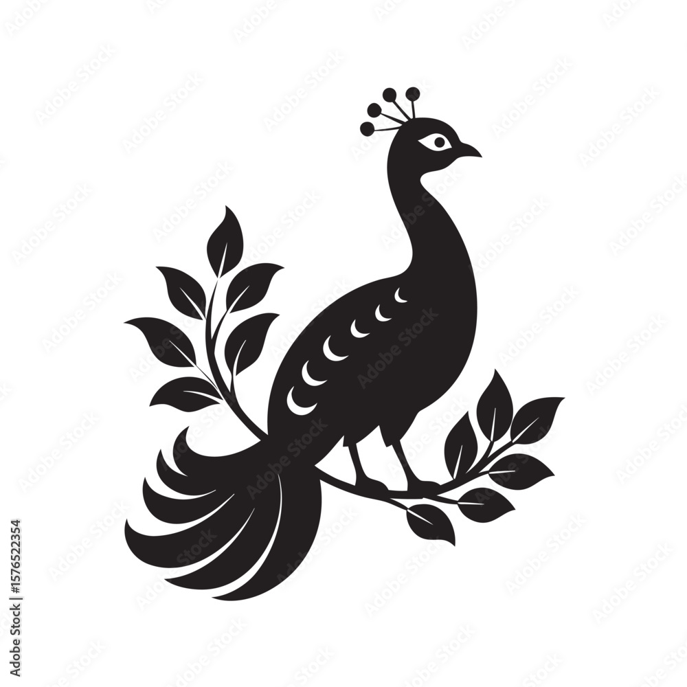 Fototapeta premium Peacock Perched On Elegant Branch