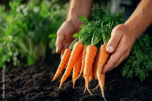 Harvesting Fresh Carrots From the Garden During a Sunny Afternoon in Early Au...