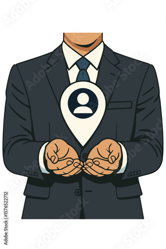 Customer care and user experience in business – vector of businessman with client icon
