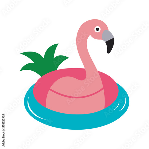 Flamingo Floating On Pool Tube