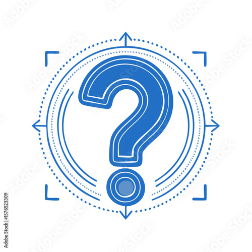 Doodle Question Mark Symbol Surrounded by Navigation Elements