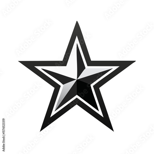 Vector Star Shape with Black Outline and Internal Shading