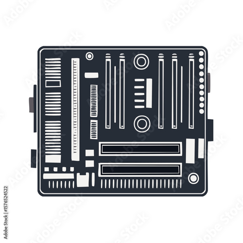 Isolated motherboard computer part, electronic components illustration, circuits, electrical equipment, technology details concept