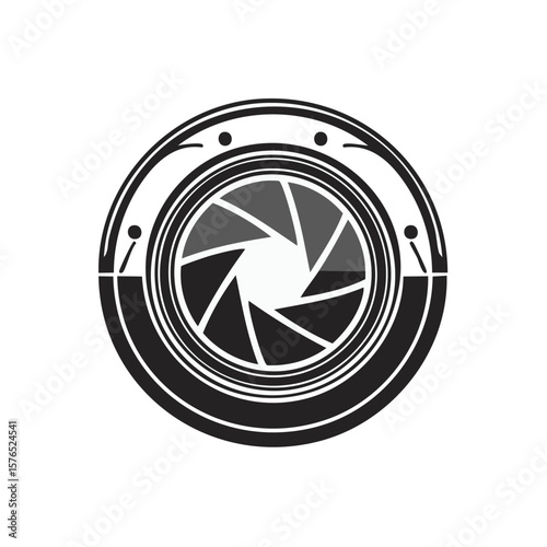 Symmetrical aperture diaphragm graphic, camera lens optical vector icon shutter, iris opening, photo photography design