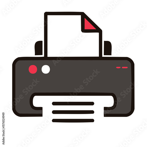 Inkjet printer ejecting paper stylized vector office equipment illustration